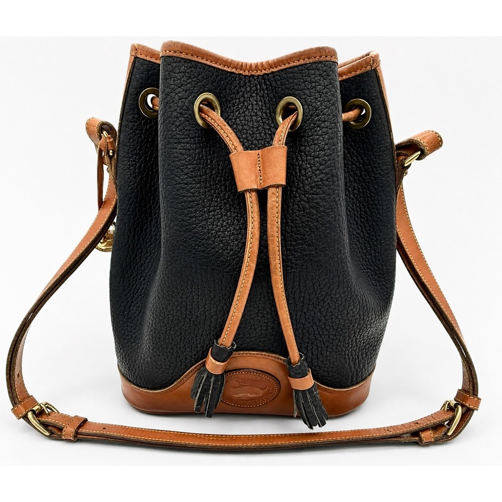 Vintage Dooney Bourke Teton Bucket Bag Black British Tan AWL Made USA